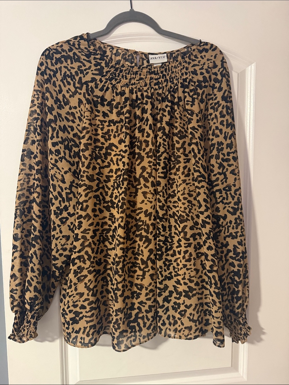 Ava & Viv Leopard Print Tunic Blouse - Tan & Black